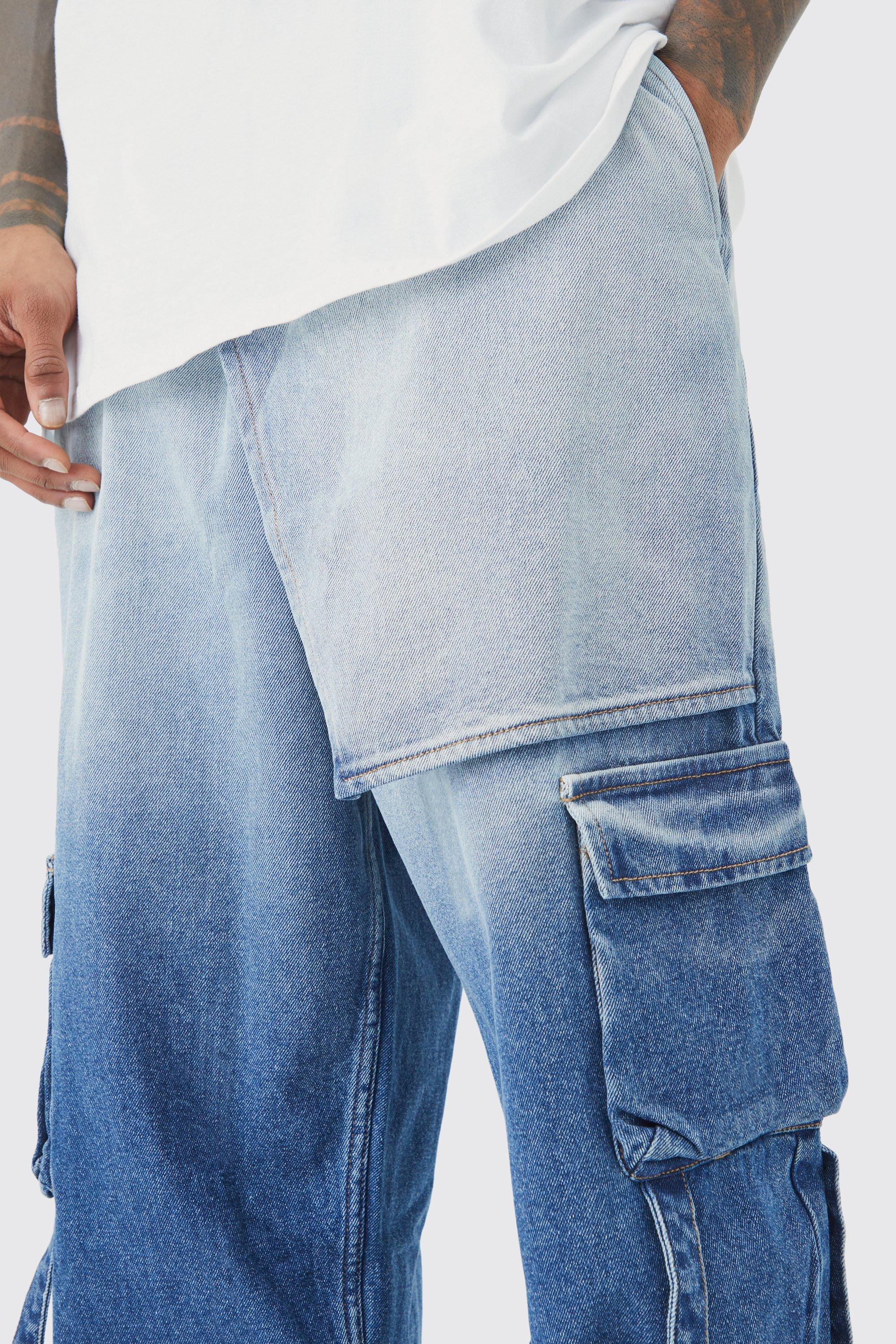 Elastic Waist Dropped Crotch Baggy Ombre Jeans